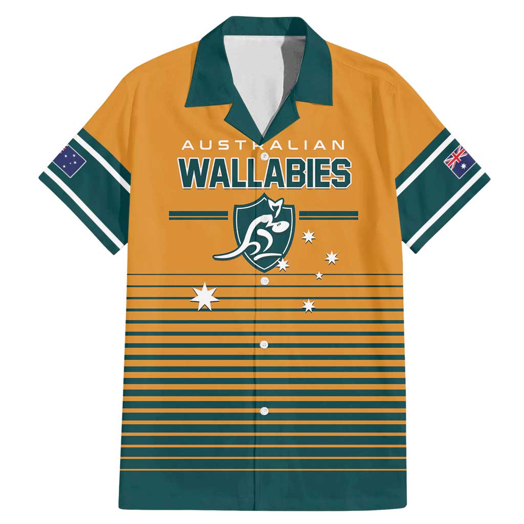 Custom Rugby Australia Family Matching Mermaid Dress and Hawaiian Shirt Junior Wallabies Go Champions LT01 Dad's Shirt - Short Sleeve Yellow - Polynesian Pride