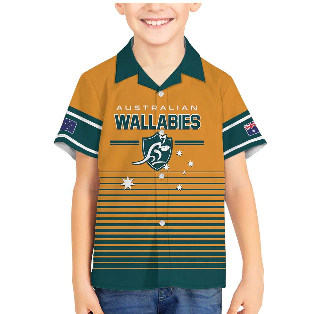 Custom Rugby Australia Family Matching Mermaid Dress and Hawaiian Shirt Junior Wallabies Go Champions LT01 Son's Shirt Yellow - Polynesian Pride