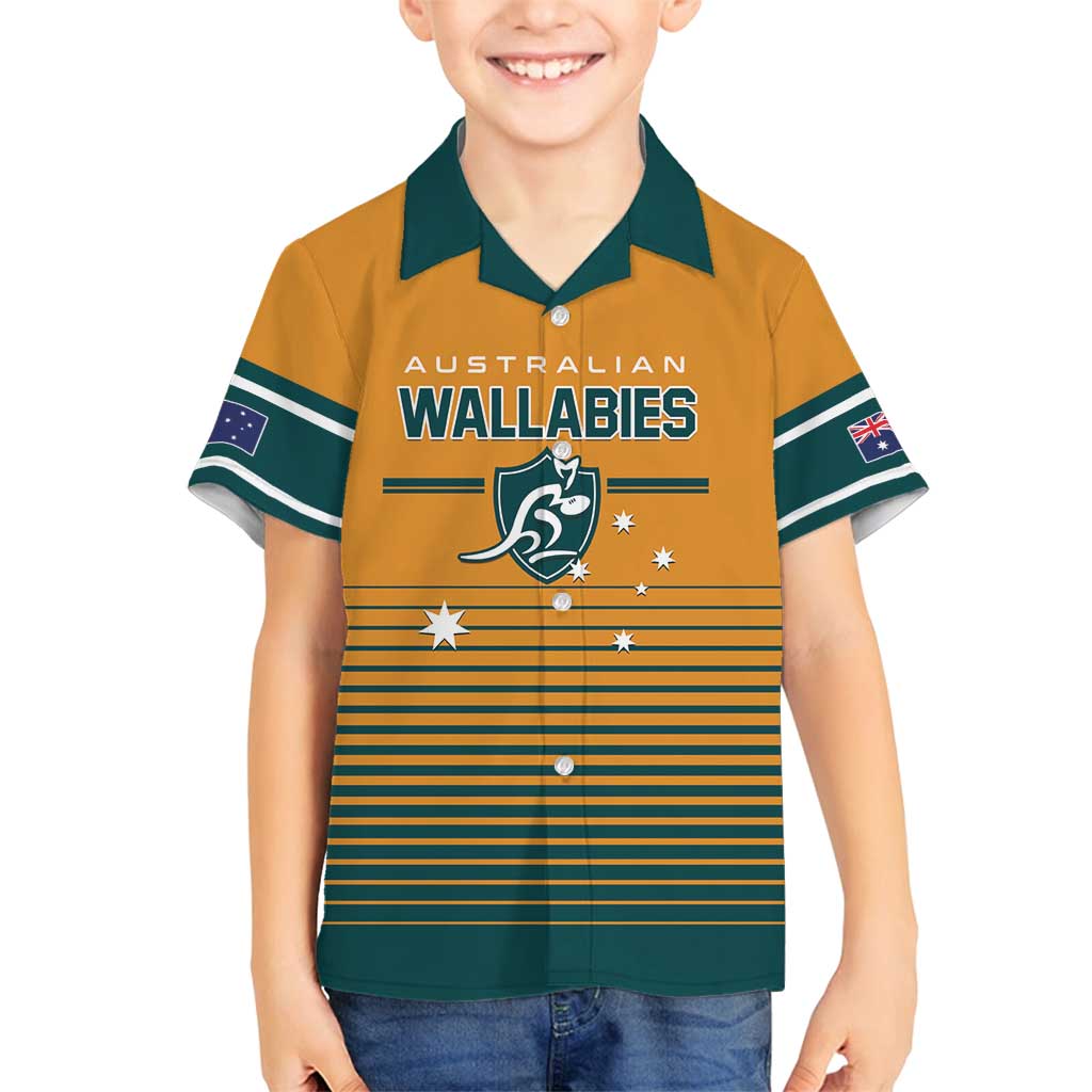 Custom Rugby Australia Family Matching Off Shoulder Maxi Dress and Hawaiian Shirt Junior Wallabies Go Champions LT01 Son's Shirt Yellow - Polynesian Pride