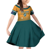 Custom Rugby Australia Family Matching Off Shoulder Short Dress and Hawaiian Shirt Junior Wallabies Go Champions