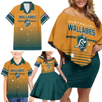 Custom Rugby Australia Family Matching Off Shoulder Short Dress and Hawaiian Shirt Junior Wallabies Go Champions