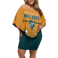 Custom Rugby Australia Family Matching Off Shoulder Short Dress and Hawaiian Shirt Junior Wallabies Go Champions