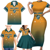 Custom Rugby Australia Family Matching Short Sleeve Bodycon Dress and Hawaiian Shirt Junior Wallabies Go Champions