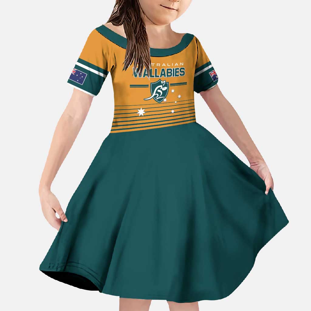 Custom Rugby Australia Family Matching Summer Maxi Dress and Hawaiian Shirt Junior Wallabies Go Champions LT01 Daughter's Dress Yellow - Polynesian Pride