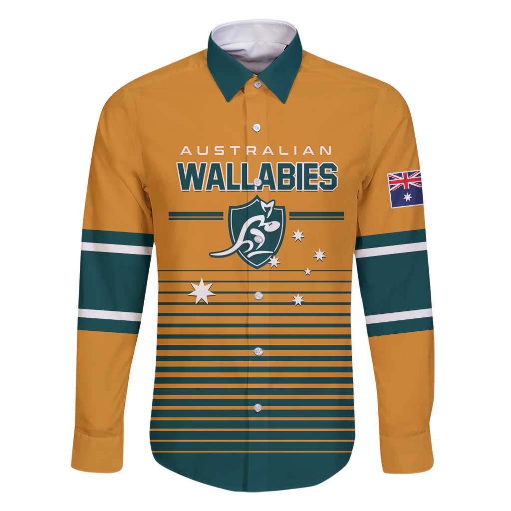 Custom Rugby Australia Family Matching Summer Maxi Dress and Hawaiian Shirt Junior Wallabies Go Champions LT01 Dad's Shirt - Long Sleeve Yellow - Polynesian Pride