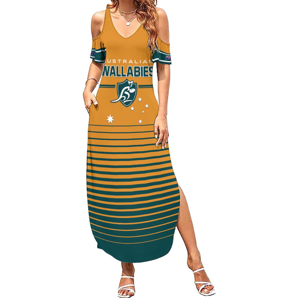 Custom Rugby Australia Family Matching Summer Maxi Dress and Hawaiian Shirt Junior Wallabies Go Champions LT01 Mom's Dress Yellow - Polynesian Pride