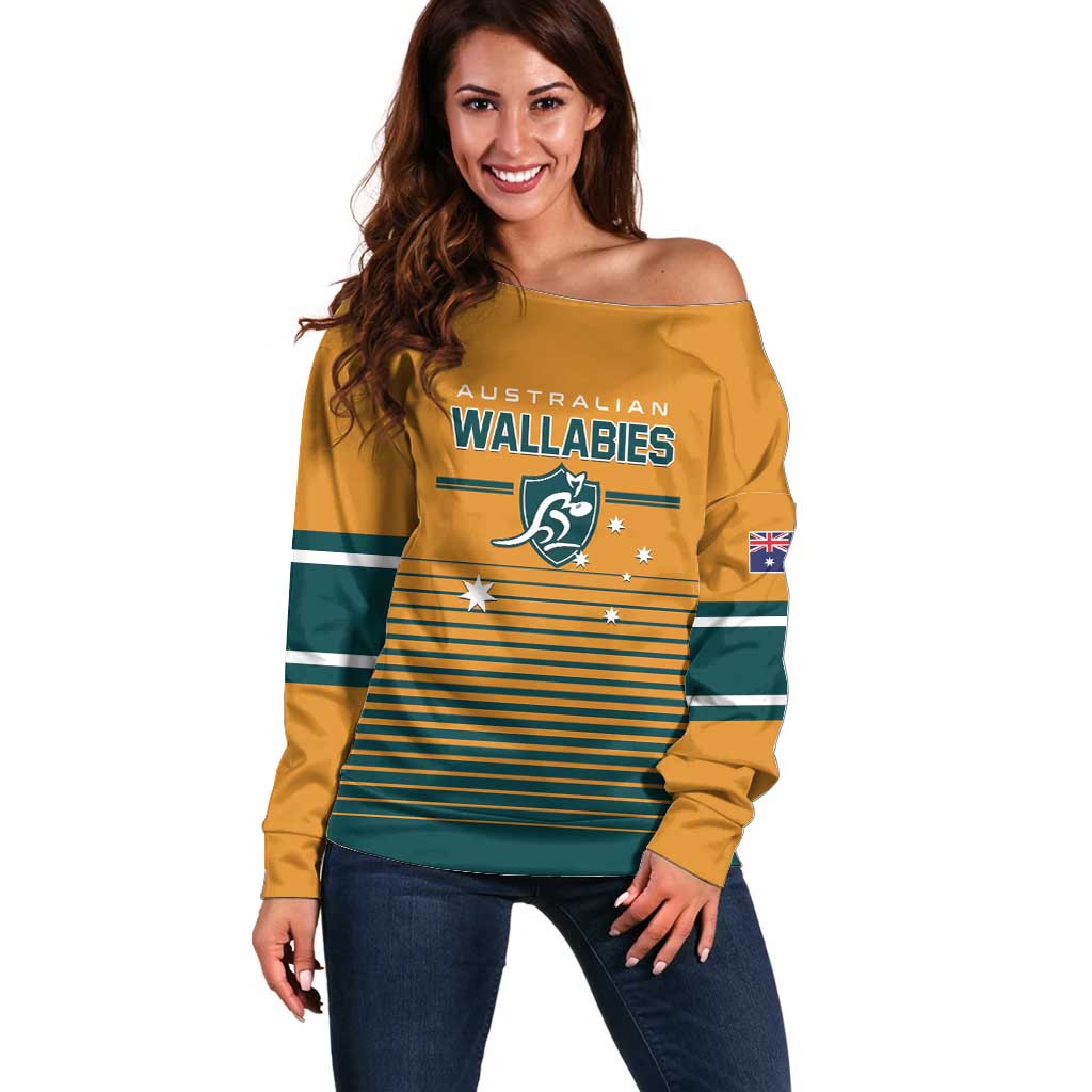 Custom Rugby Australia Off Shoulder Sweater Junior Wallabies Go Champions