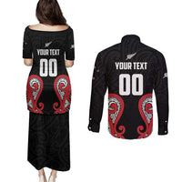 Custom Rugby New Zealand Couples Matching Puletasi and Long Sleeve Button Shirt Baby Black Go Champions