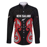Custom Rugby New Zealand Family Matching Mermaid Dress and Hawaiian Shirt Baby Black Go Champions LT01 Dad's Shirt - Long Sleeve Black - Polynesian Pride