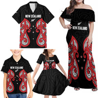 Custom Rugby New Zealand Family Matching Off Shoulder Maxi Dress and Hawaiian Shirt Baby Black Go Champions LT01 - Polynesian Pride