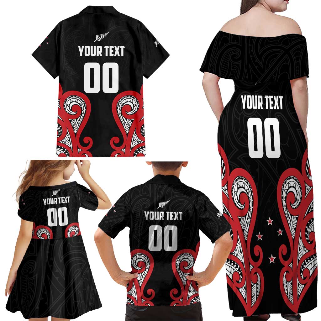 Custom Rugby New Zealand Family Matching Off Shoulder Maxi Dress and Hawaiian Shirt Baby Black Go Champions LT01 - Polynesian Pride