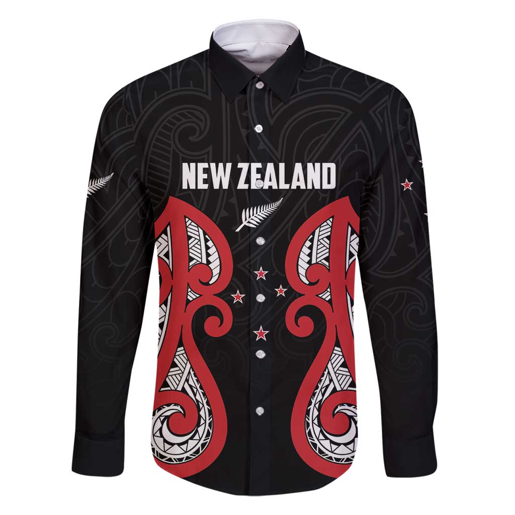 Custom Rugby New Zealand Family Matching Off Shoulder Maxi Dress and Hawaiian Shirt Baby Black Go Champions LT01 Dad's Shirt - Long Sleeve Black - Polynesian Pride