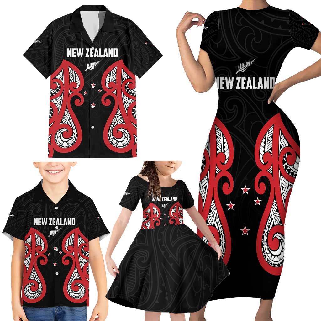Custom Rugby New Zealand Family Matching Short Sleeve Bodycon Dress and Hawaiian Shirt Baby Black Go Champions