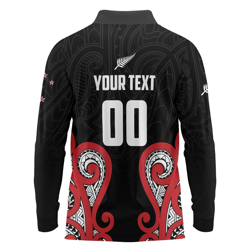 Custom Rugby New Zealand Long Sleeve Polo Shirt Baby Black Go Champions LT01 - Polynesian Pride
