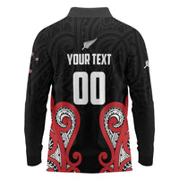 Custom Rugby New Zealand Long Sleeve Polo Shirt Baby Black Go Champions LT01 - Polynesian Pride