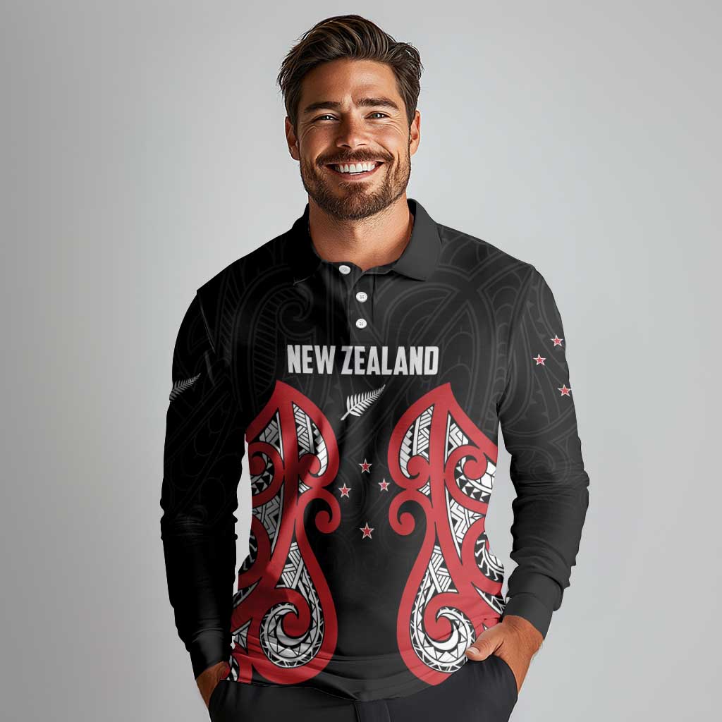 Custom Rugby New Zealand Long Sleeve Polo Shirt Baby Black Go Champions LT01 - Polynesian Pride