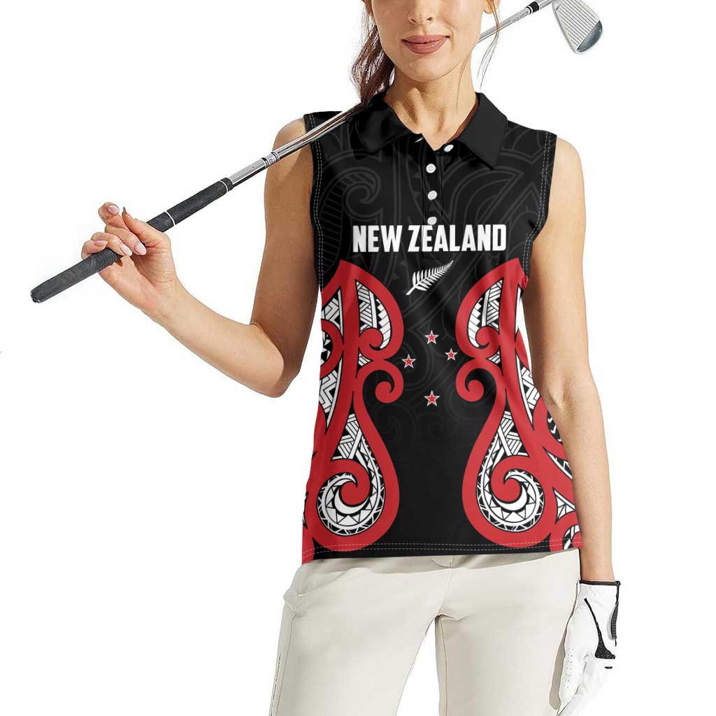 Custom Rugby New Zealand Women Sleeveless Polo Shirt Baby Black Go Champions LT01 - Polynesian Pride