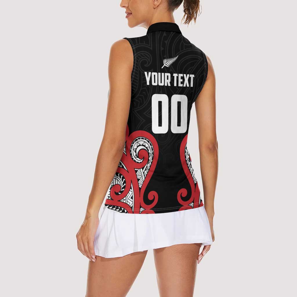 Custom Rugby New Zealand Women Sleeveless Polo Shirt Baby Black Go Champions LT01 - Polynesian Pride