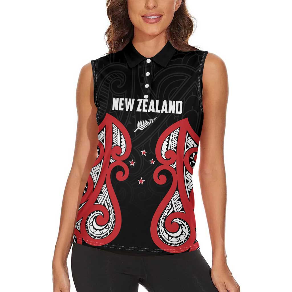 Custom Rugby New Zealand Women Sleeveless Polo Shirt Baby Black Go Champions LT01 - Polynesian Pride