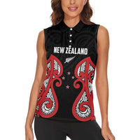 Custom Rugby New Zealand Women Sleeveless Polo Shirt Baby Black Go Champions LT01 - Polynesian Pride
