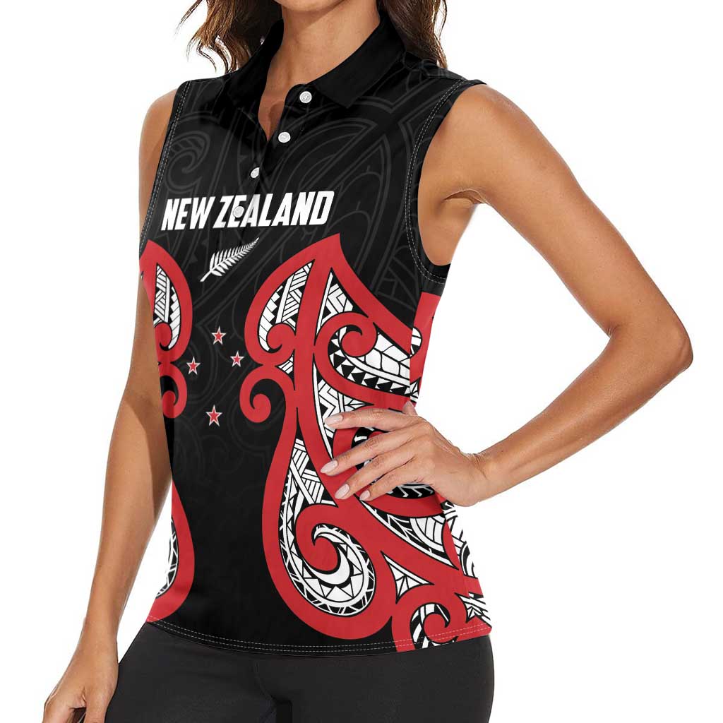 Custom Rugby New Zealand Women Sleeveless Polo Shirt Baby Black Go Champions LT01 - Polynesian Pride