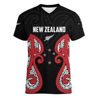 Custom Rugby New Zealand Women V-Neck T-Shirt Baby Black Go Champions LT01 Female Black - Polynesian Pride