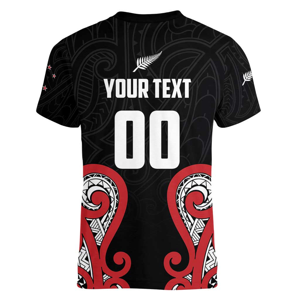 Custom Rugby New Zealand Women V-Neck T-Shirt Baby Black Go Champions LT01 - Polynesian Pride