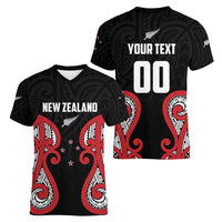 Custom Rugby New Zealand Women V-Neck T-Shirt Baby Black Go Champions LT01 - Polynesian Pride