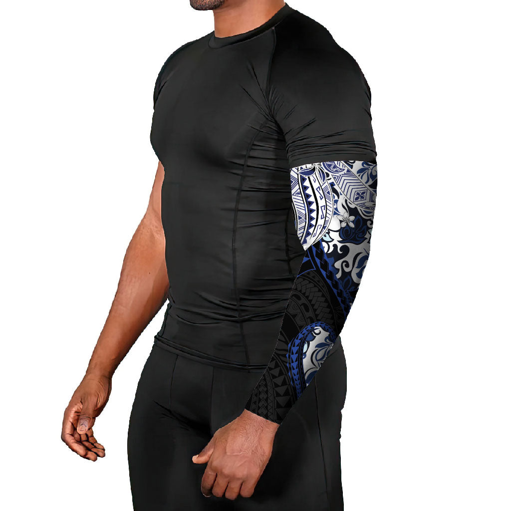 Monstera Plumeria Flowers Blue Arm Sleeves Polynesian Pattern