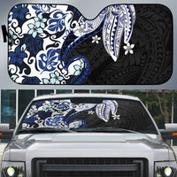Monstera Plumeria Flowers Blue Auto Sun Shade Polynesian Pattern