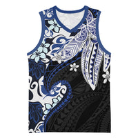 Monstera Plumeria Flowers Blue Basketball Jersey Polynesian Pattern
