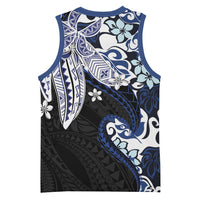 Monstera Plumeria Flowers Blue Basketball Jersey Polynesian Pattern