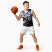 Monstera Plumeria Flowers Blue Basketball Jersey Polynesian Pattern