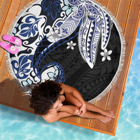 Monstera Plumeria Flowers Blue Beach Blanket Polynesian Pattern