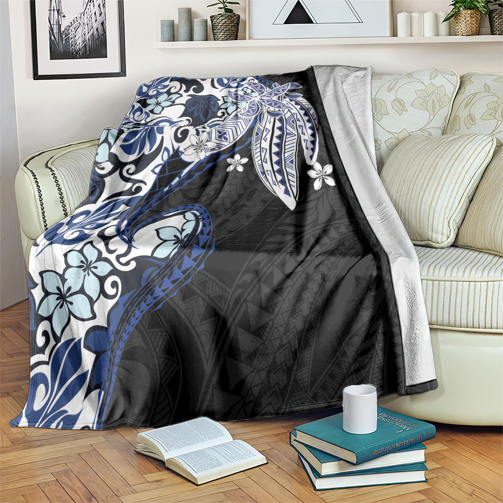 Monstera Plumeria Flowers Blue Blanket Polynesian Pattern