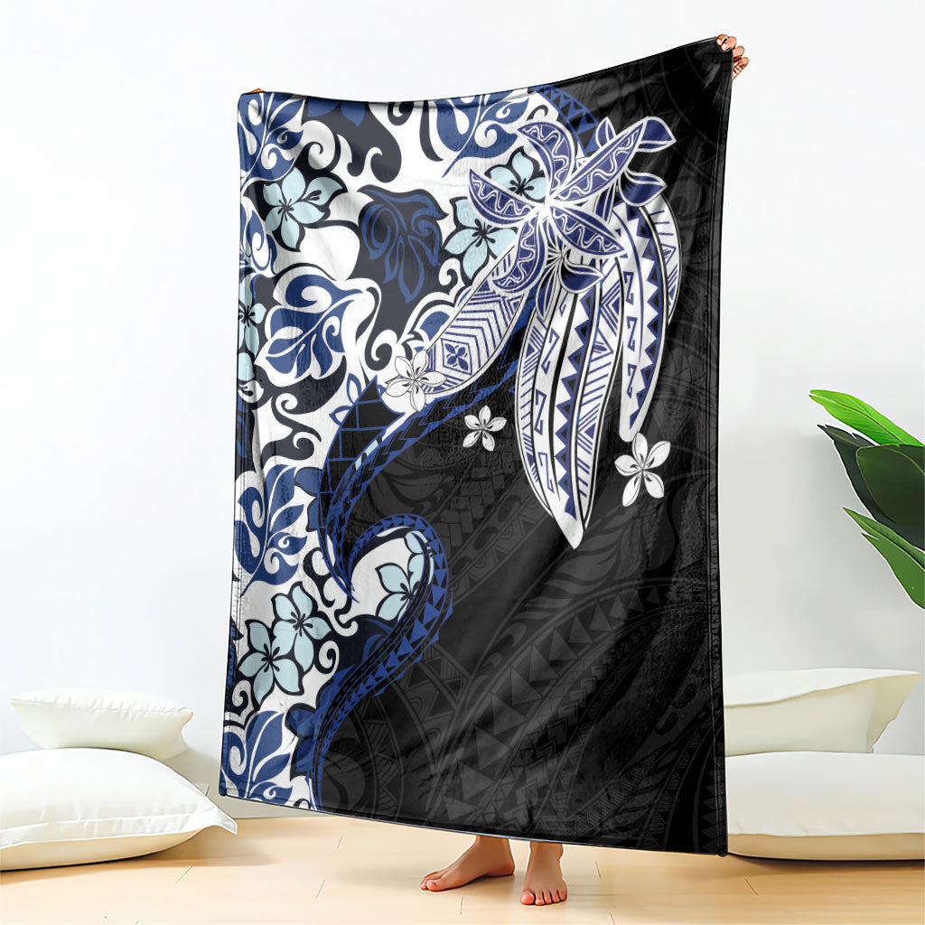 Monstera Plumeria Flowers Blue Blanket Polynesian Pattern