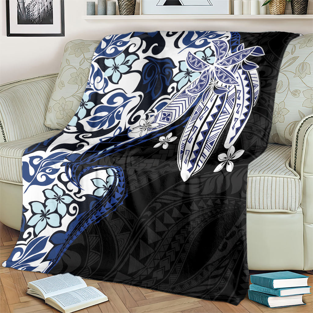 Monstera Plumeria Flowers Blue Blanket Polynesian Pattern