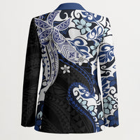 Monstera Plumeria Flowers Blue Blazer Polynesian Pattern