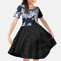 Monstera Plumeria Flowers Blue Family Matching Mermaid Dress and Hawaiian Shirt Polynesian Pattern LT01 Daughter's Dress Blue - Polynesian Pride