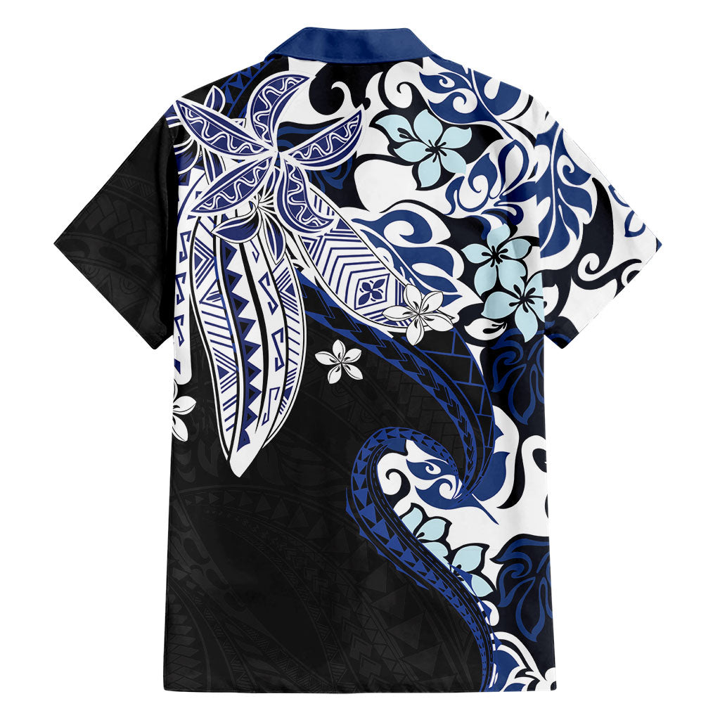 Monstera Plumeria Flowers Blue Family Matching Off The Shoulder Long Sleeve Dress and Hawaiian Shirt Polynesian Pattern LT01 - Polynesian Pride