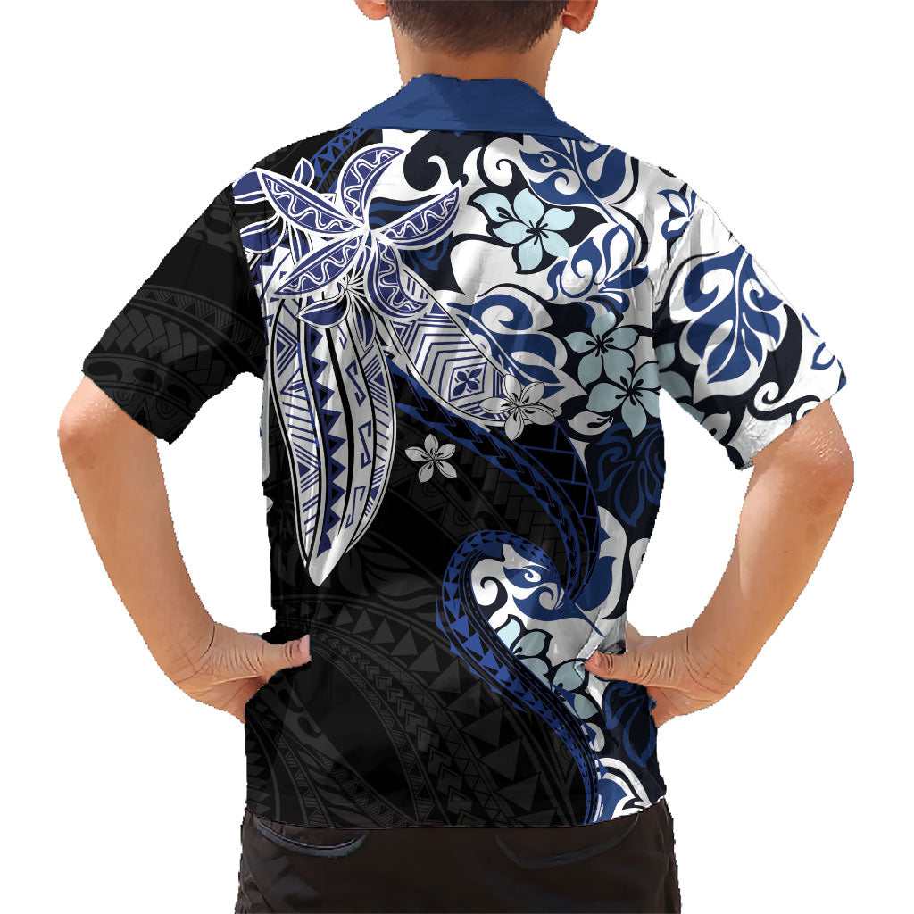 Monstera Plumeria Flowers Blue Family Matching Off Shoulder Maxi Dress and Hawaiian Shirt Polynesian Pattern LT01 - Polynesian Pride