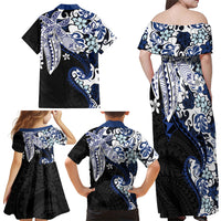 Monstera Plumeria Flowers Blue Family Matching Off Shoulder Maxi Dress and Hawaiian Shirt Polynesian Pattern LT01 - Polynesian Pride