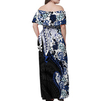 Monstera Plumeria Flowers Blue Family Matching Off Shoulder Maxi Dress and Hawaiian Shirt Polynesian Pattern LT01 - Polynesian Pride