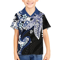 Monstera Plumeria Flowers Blue Family Matching Off Shoulder Maxi Dress and Hawaiian Shirt Polynesian Pattern LT01 Son's Shirt Blue - Polynesian Pride