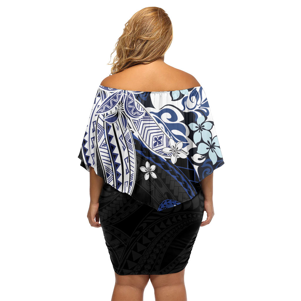 Monstera Plumeria Flowers Blue Family Matching Off Shoulder Short Dress and Hawaiian Shirt Polynesian Pattern LT01 - Polynesian Pride