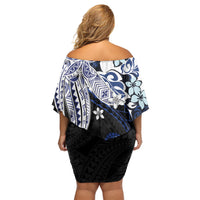Monstera Plumeria Flowers Blue Family Matching Off Shoulder Short Dress and Hawaiian Shirt Polynesian Pattern LT01 - Polynesian Pride