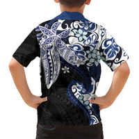 Monstera Plumeria Flowers Blue Family Matching Short Sleeve Bodycon Dress and Hawaiian Shirt Polynesian Pattern LT01 - Polynesian Pride