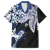 Monstera Plumeria Flowers Blue Family Matching Summer Maxi Dress and Hawaiian Shirt Polynesian Pattern LT01 Dad's Shirt - Short Sleeve Blue - Polynesian Pride