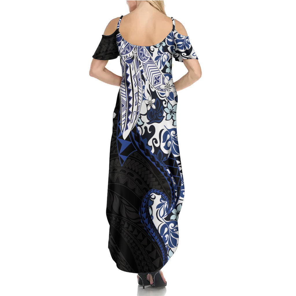 Monstera Plumeria Flowers Blue Family Matching Summer Maxi Dress and Hawaiian Shirt Polynesian Pattern LT01 - Polynesian Pride