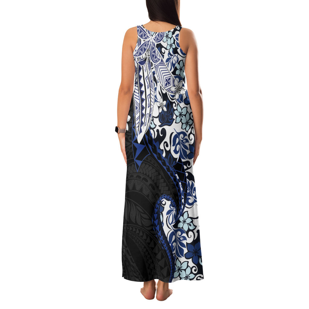 Monstera Plumeria Flowers Blue Family Matching Tank Maxi Dress and Hawaiian Shirt Polynesian Pattern LT01 - Polynesian Pride
